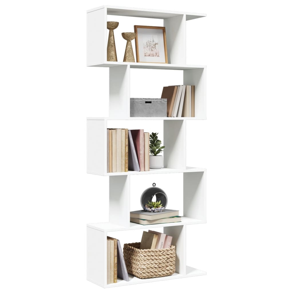 Libreria divisoria per ambienti a 5 ripiani bianca 70x24x161 cm in legno ingegnerizzato
