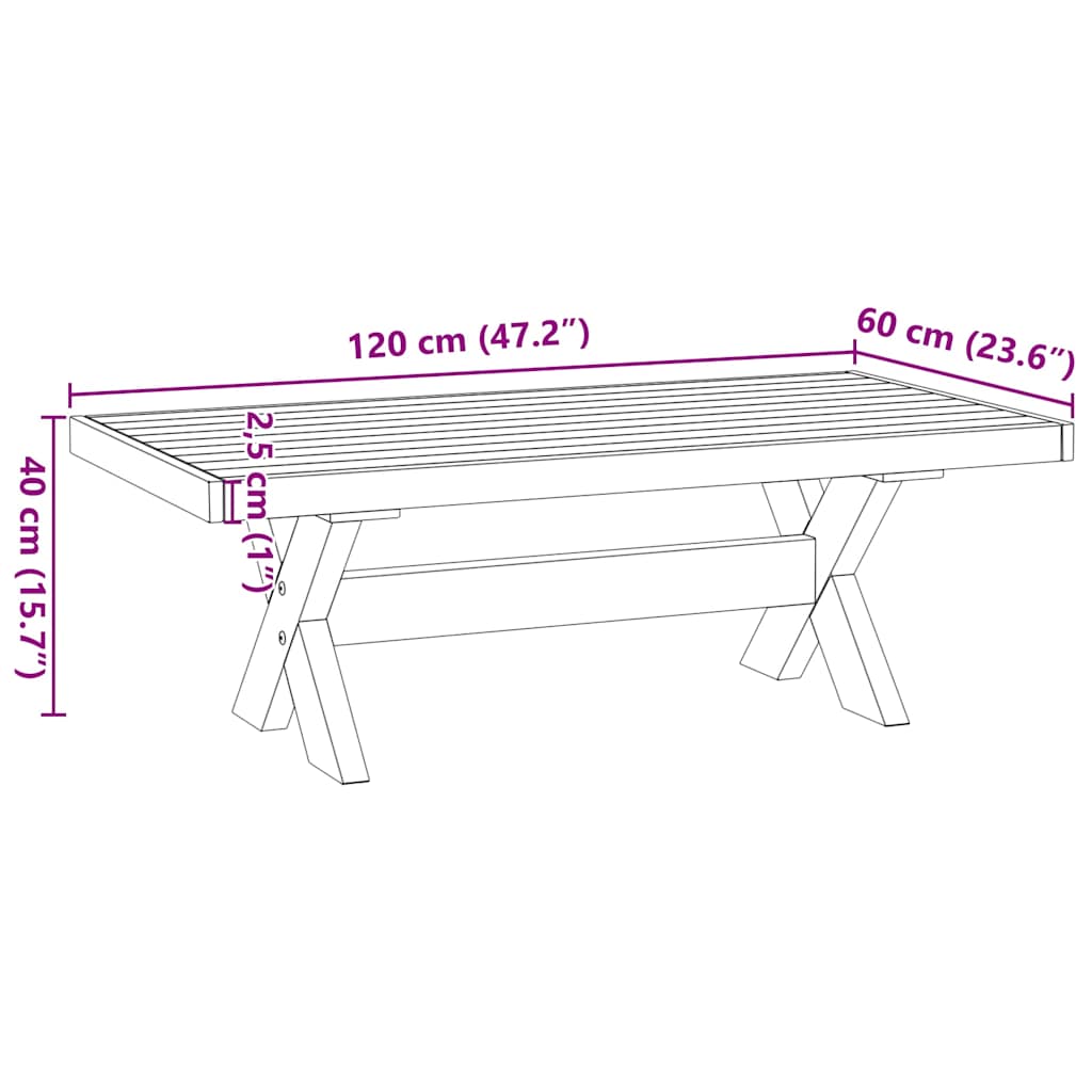 Tavolino NOAIN Gambe a Forma di X 120x60x40cm in Legno Massello