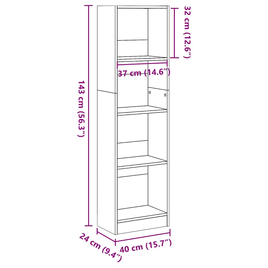 Libreria Nera 40x24x143 cm in Truciolato