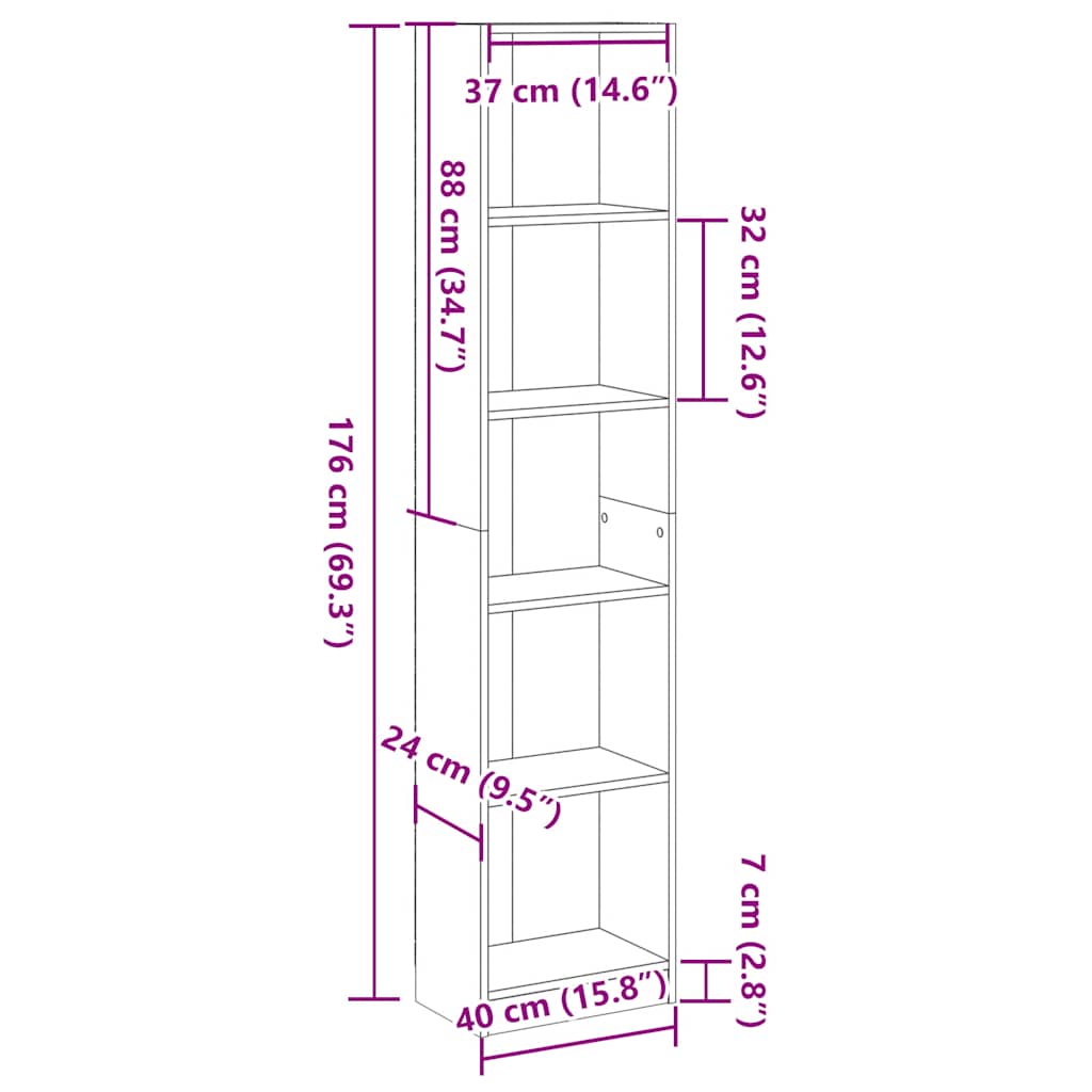 Libreria Grigio Cemento 40x24x176 cm in Legno Multistrato