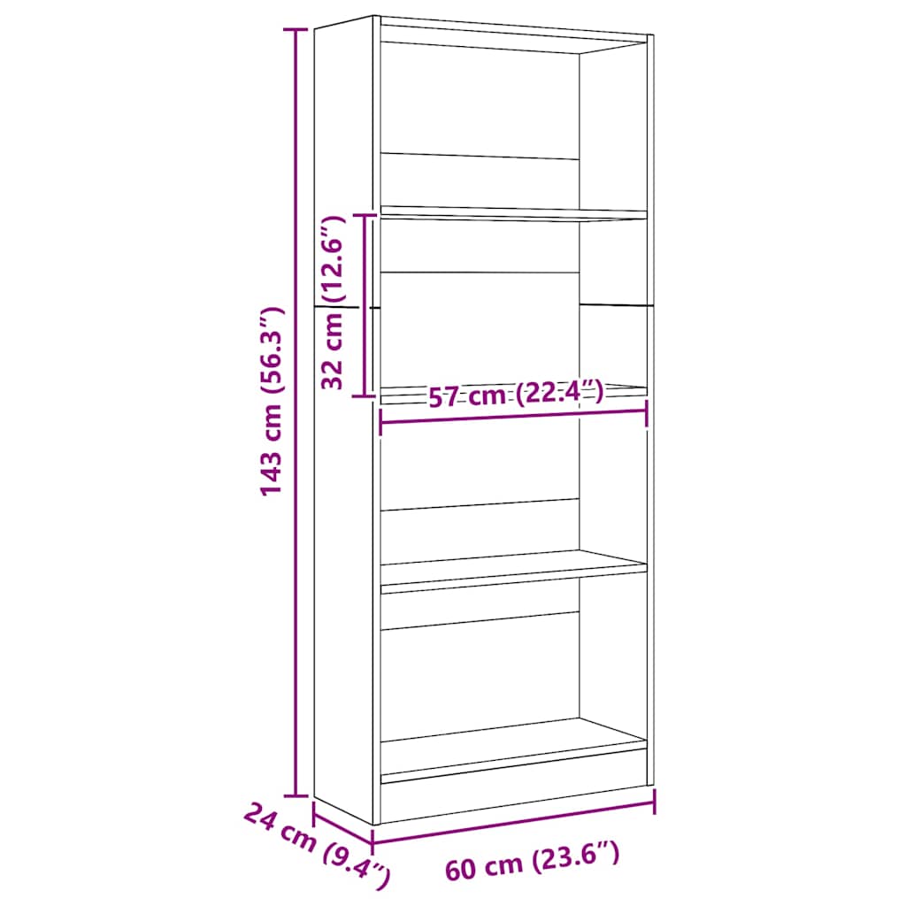 Libreria Rovere Artigianale 60x24x143 cm in Legno Multistrato