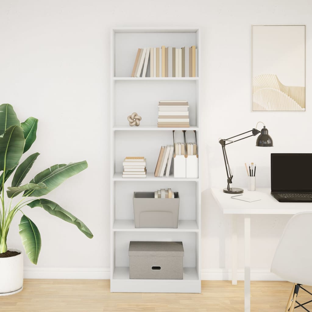 Libreria Bianca 60x24x176 cm in Legno Massello
