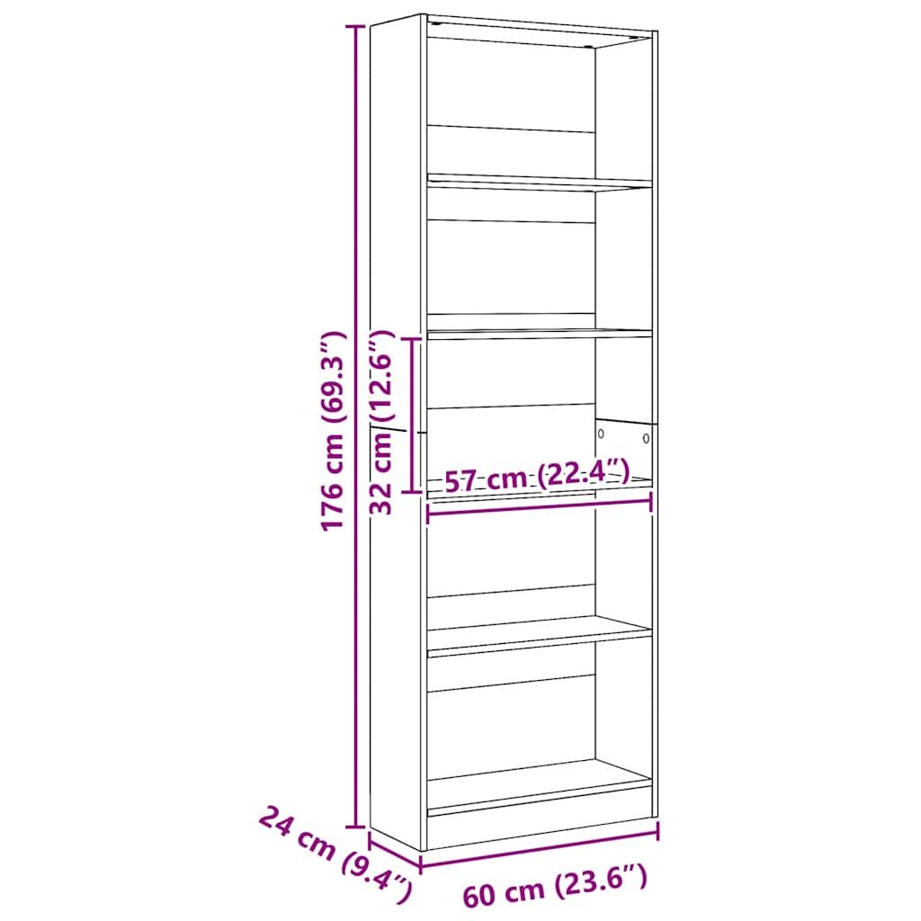 Libreria Artigianale Rovere 60x24x176 cm Legno ingegnerizzato