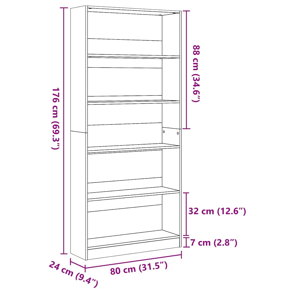 Libreria Legno Antico 80x24x176 cm in Legno Multistrato