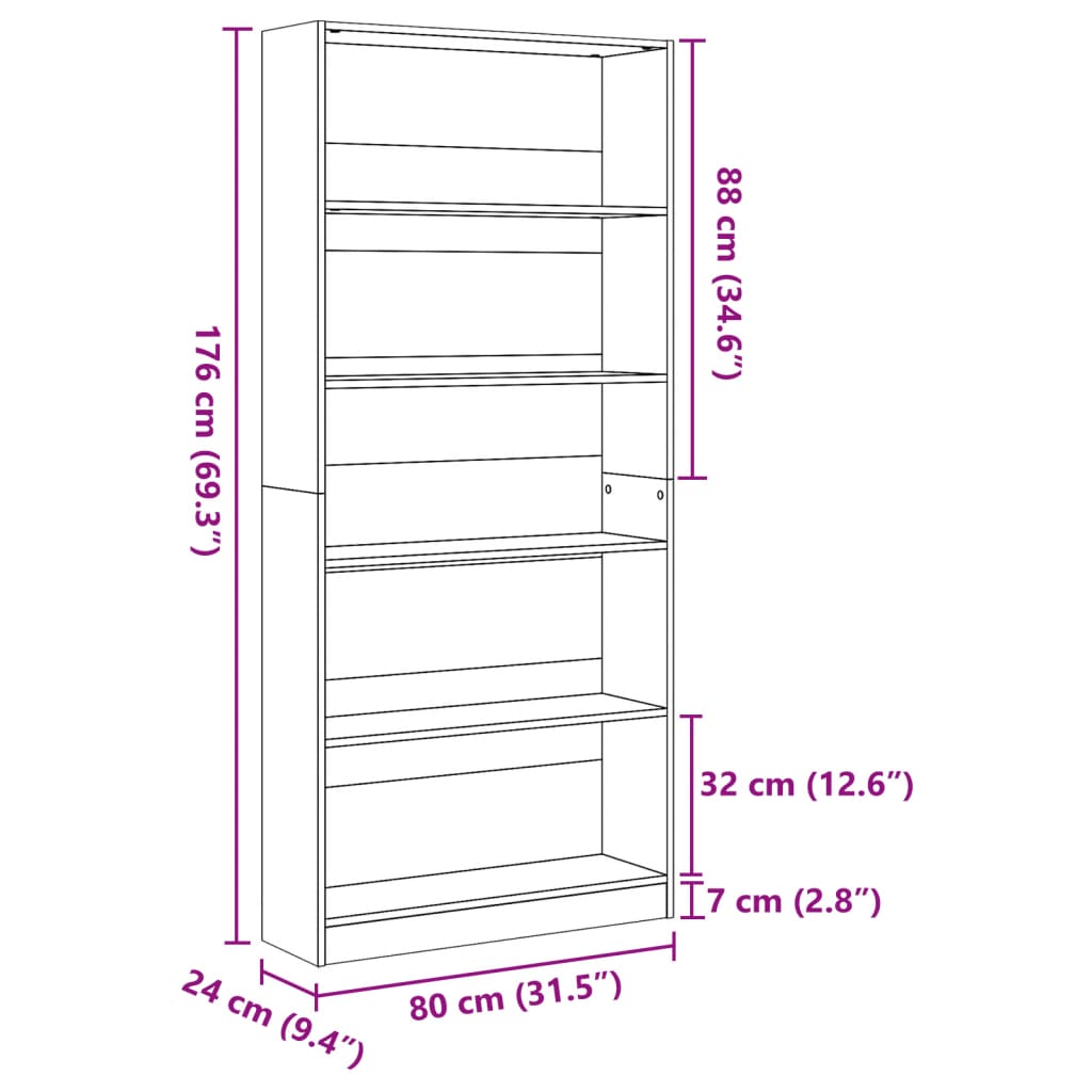 Libreria Rovere Artigianale 80x24x176 cm in Legno Multistrato