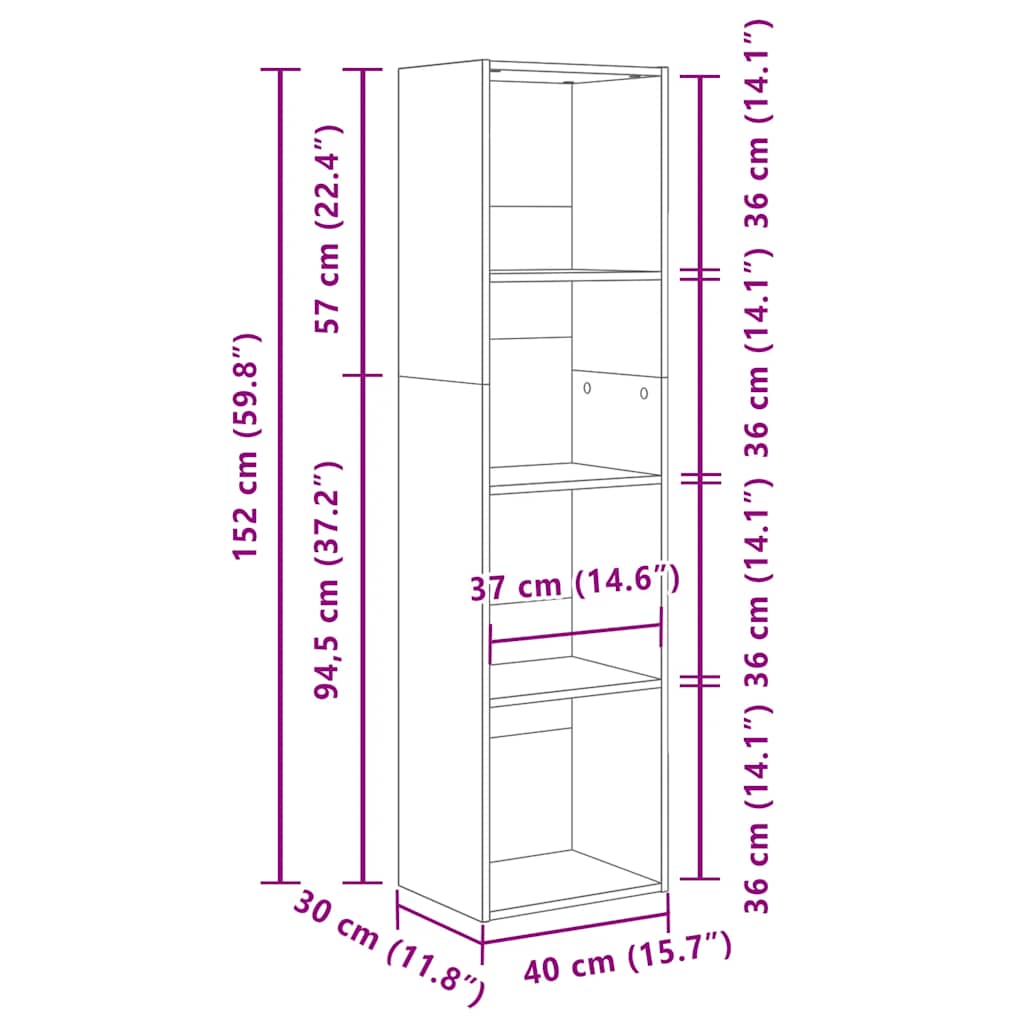 Libreria Grigio Cemento 40x30x152 cm in Legno Multistrato