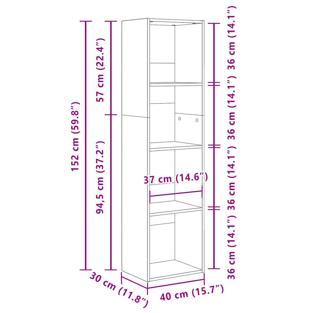 Libreria Grigio Sonoma 40x30x152 cm in Legno Multistrato