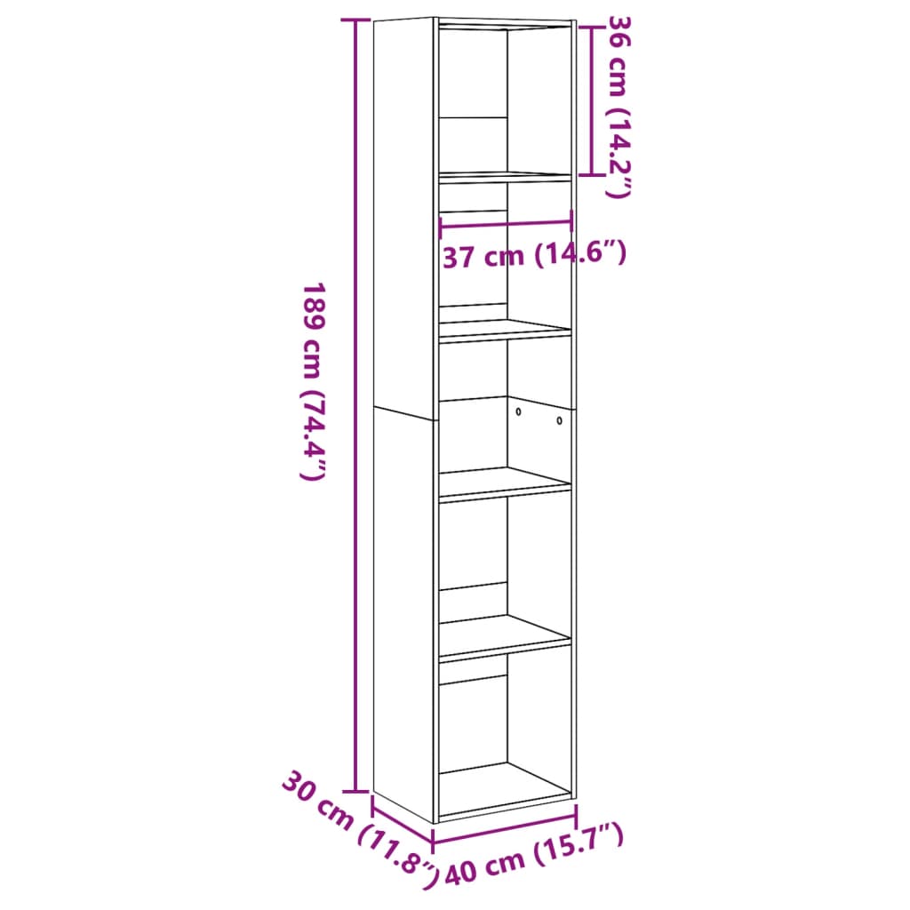 Libreria Rovere Artigianale 40x30x189 cm in Legno Multistrato