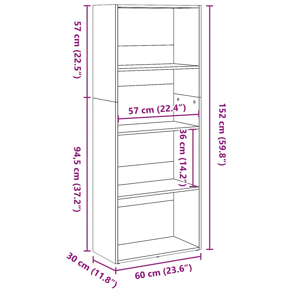 Libreria Legno Antico 60x30x152 cm in Legno Multistrato