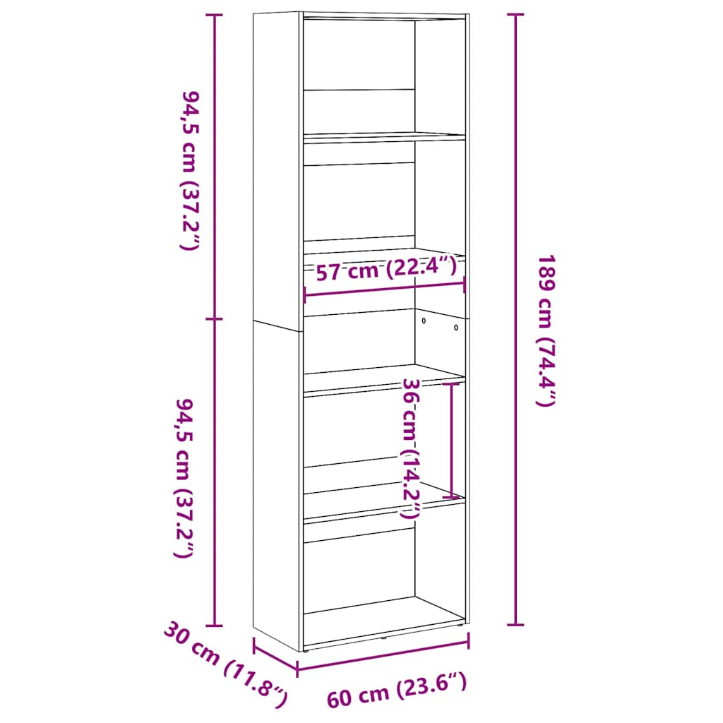 Libreria Rovere Fumo 60x30x189 cm in Legno Multistrato