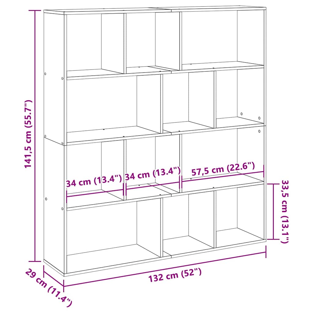 Libreria Grigio Cemento 132x29x141,5 cm in Legno Multistrato