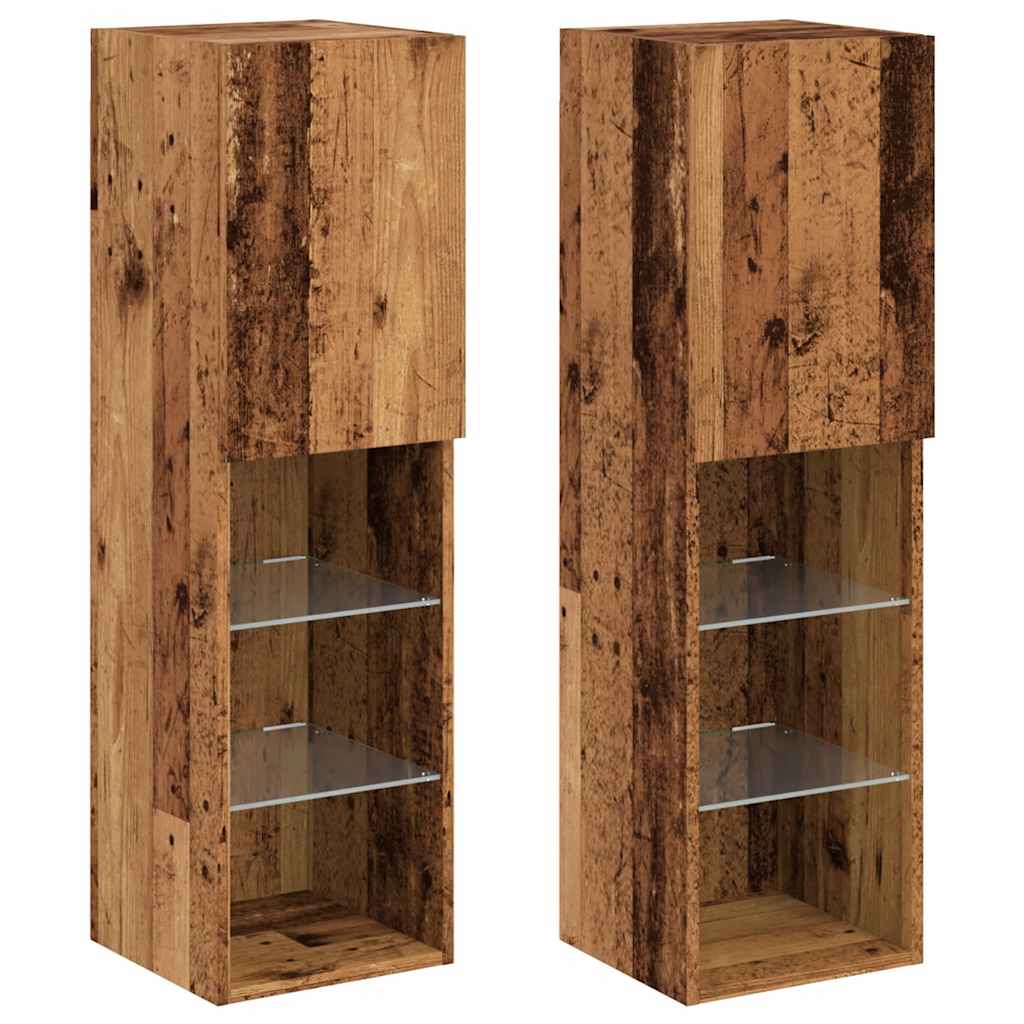 Mobili Porta TV con Luci LED 2 pz Legno Antico 30,5x30x102 cm