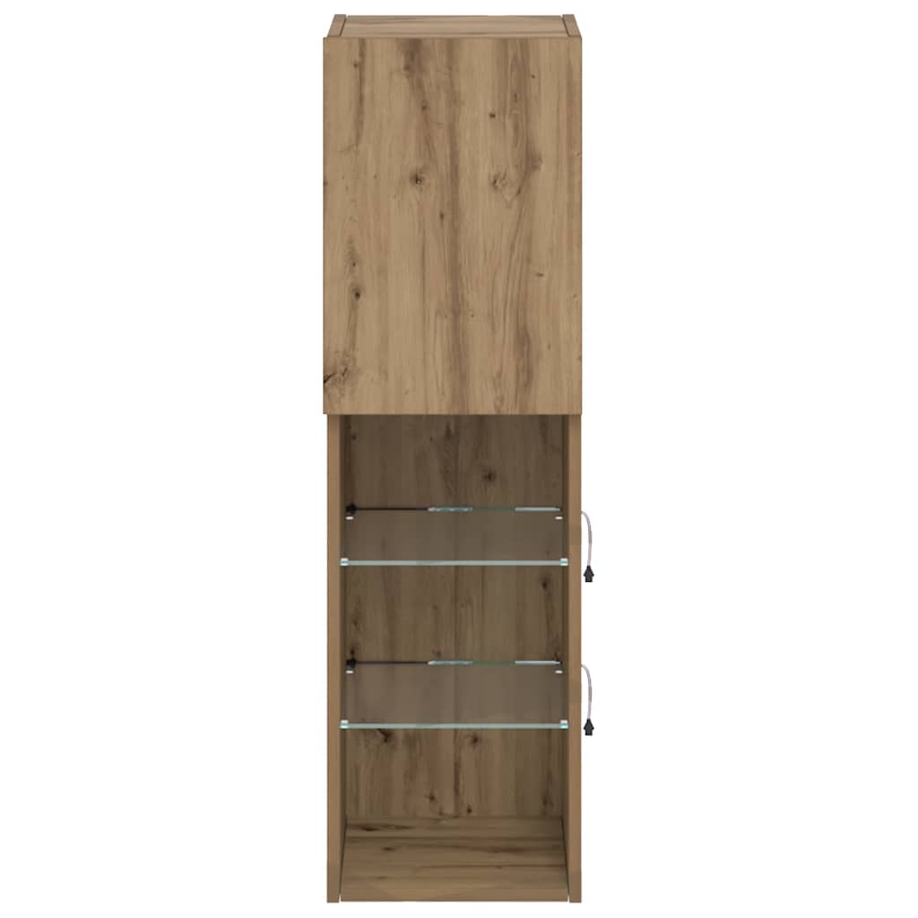 Mobile TV con Luci LED Rovere Artigianale 30,5x30x102 cm