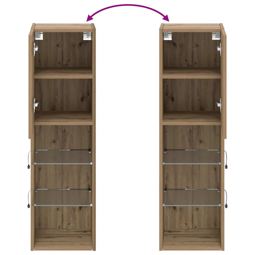 Mobile TV con Luci LED Rovere Artigianale 30,5x30x102 cm