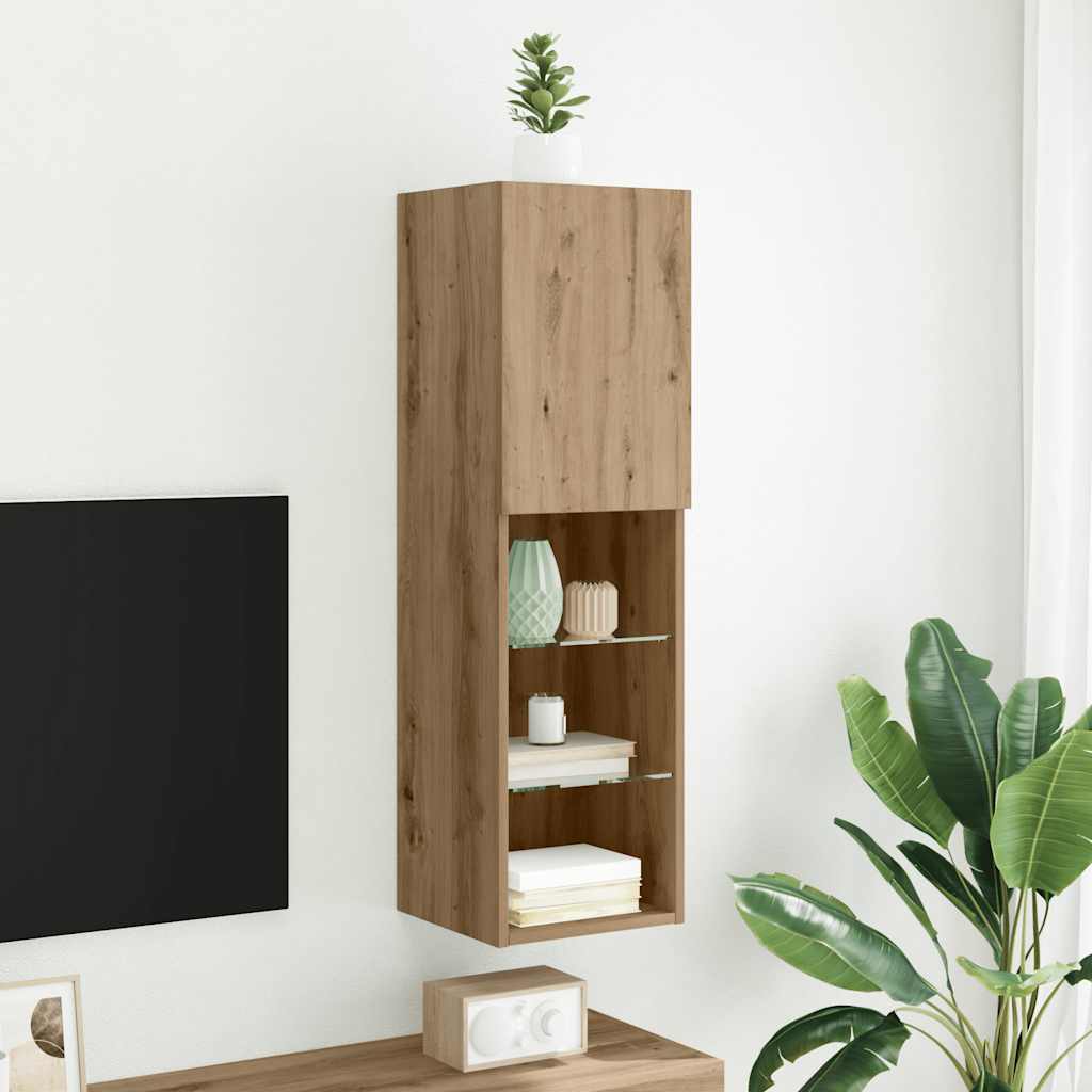 Mobile TV con Luci LED Rovere Artigianale 30,5x30x102 cm
