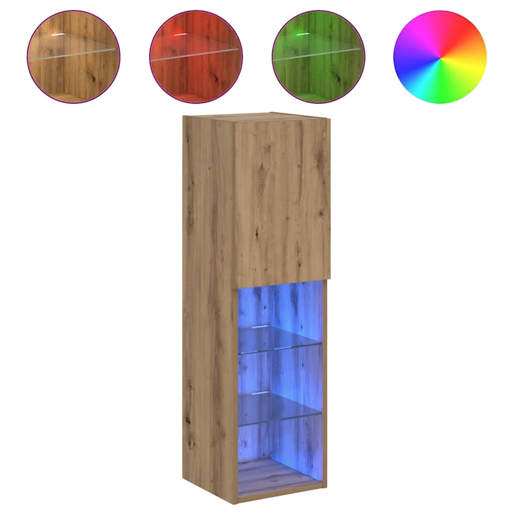 Mobili TV con Luci LED 2 pz Rovere Artigianale 30,5x30x102 cm