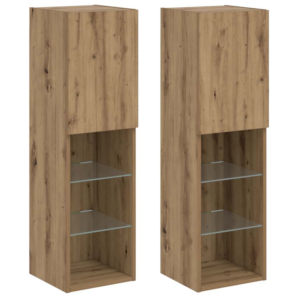 Mobili TV con Luci LED 2 pz Rovere Artigianale 30,5x30x102 cm