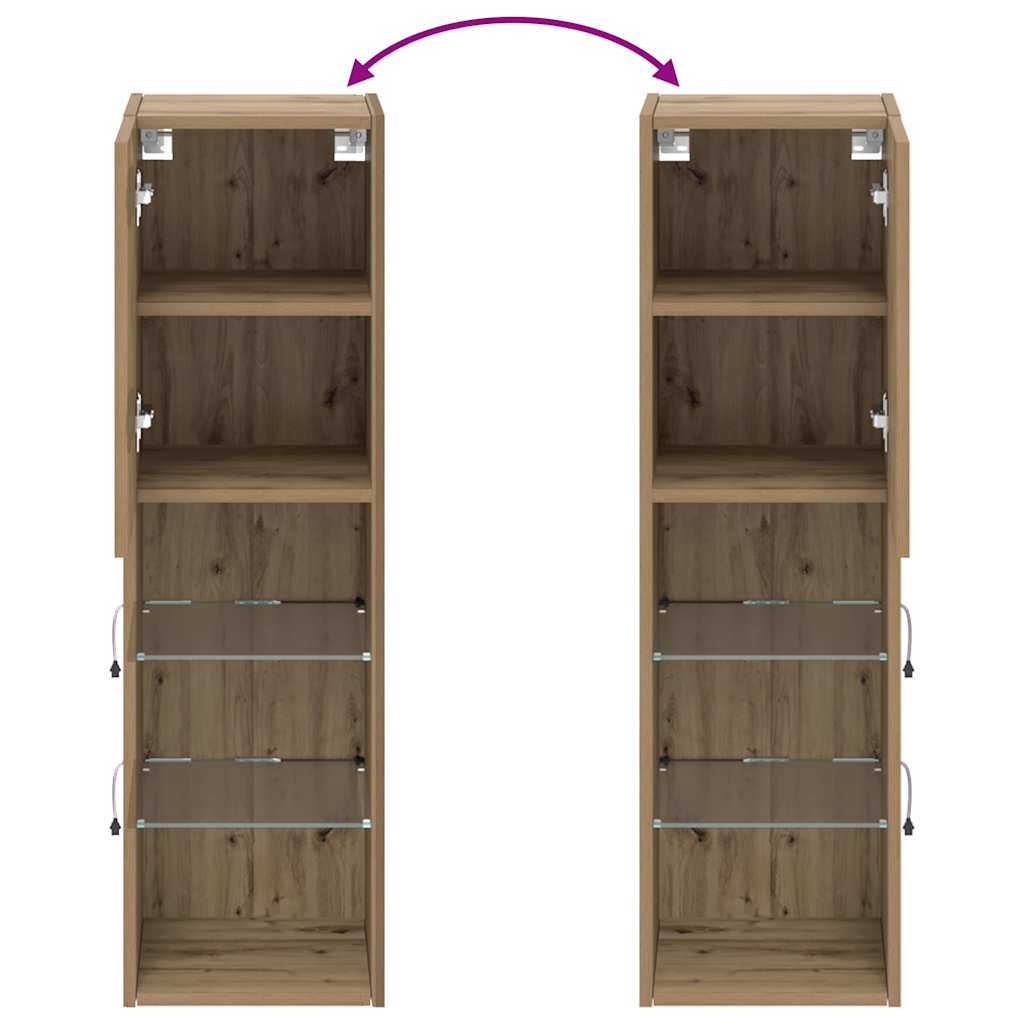 Mobili TV con Luci LED 2 pz Rovere Artigianale 30,5x30x102 cm