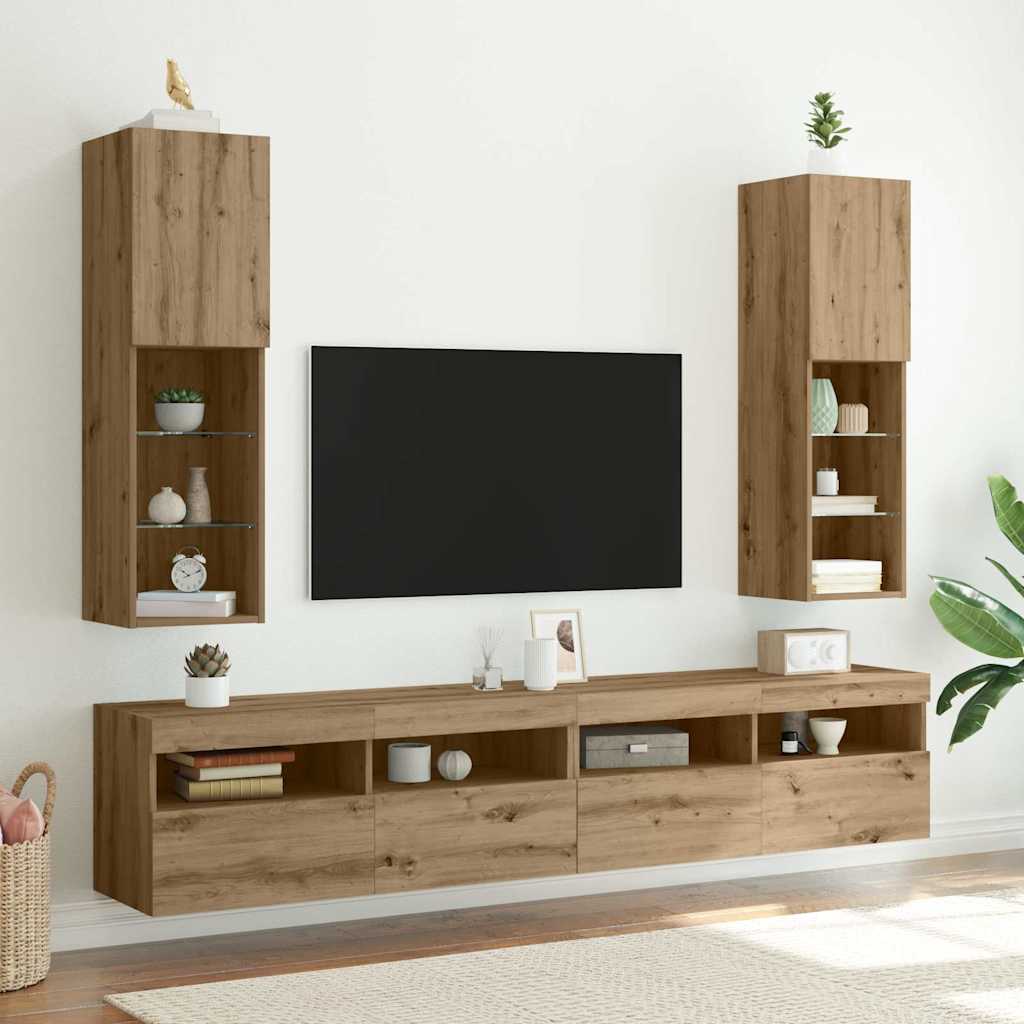 Mobili TV con Luci LED 2 pz Rovere Artigianale 30,5x30x102 cm