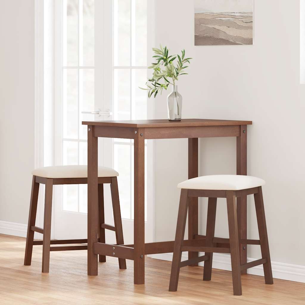 Sedie da Bar con Cuscini 2pz Marrone Legno Massello di Hevea