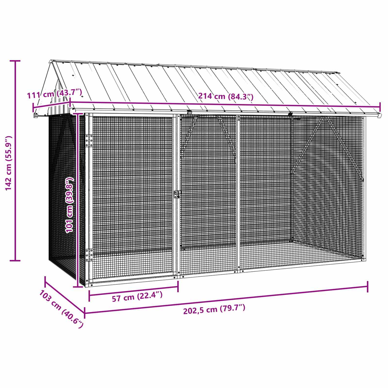 Gabbia per uccelli Antracite 227 x 112 x 141 cm Acciaio zincato