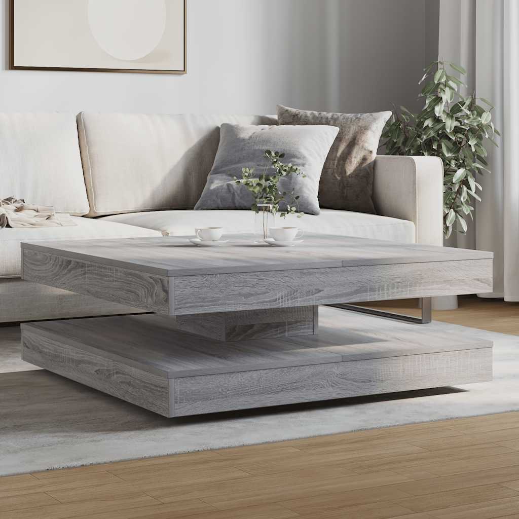 Tavolino da Caffè Girevole a 360 Gradi Grigio 90x90x34,5 cm