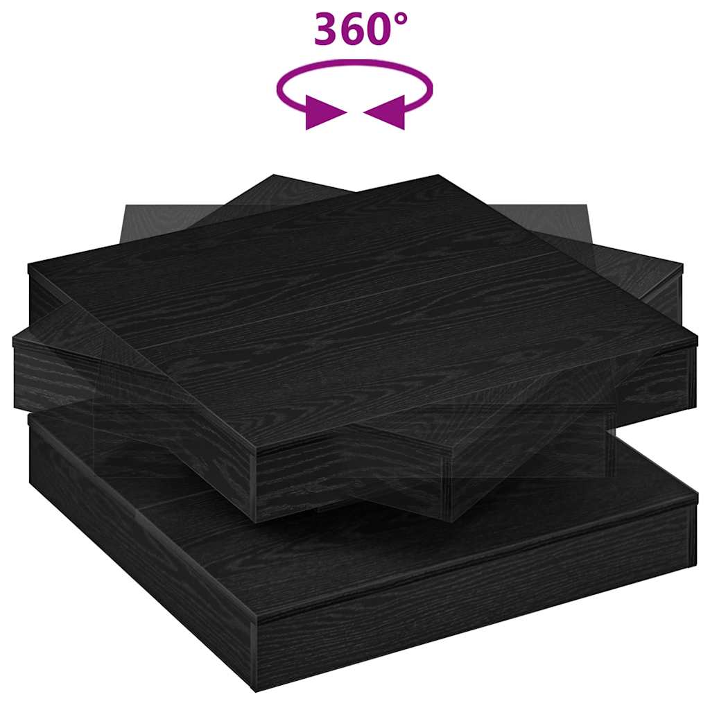 Tavolino da Caffè Girevole a 360 Gradi Nero 70x70x34,5 cm