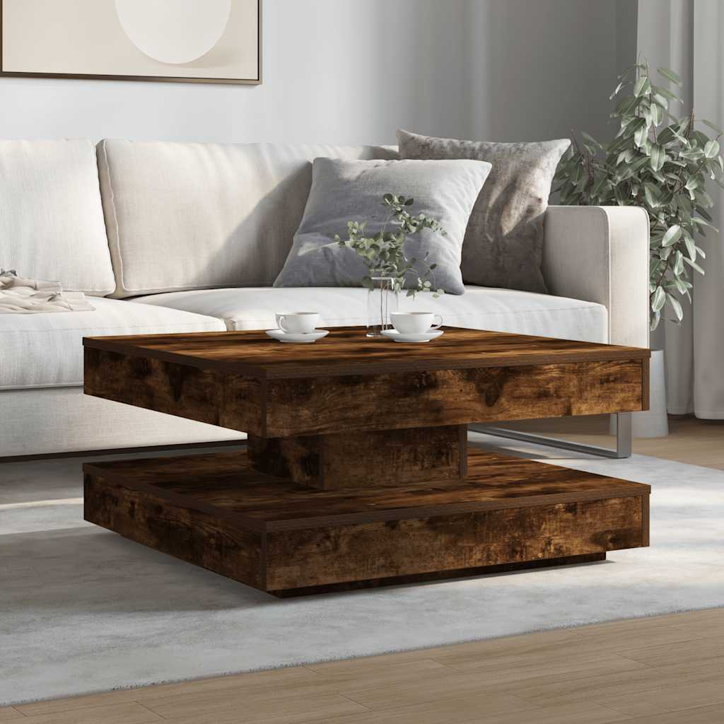 Tavolino da Caffè Girevole a 360 Gradi Rovere 70x70x34,5 cm