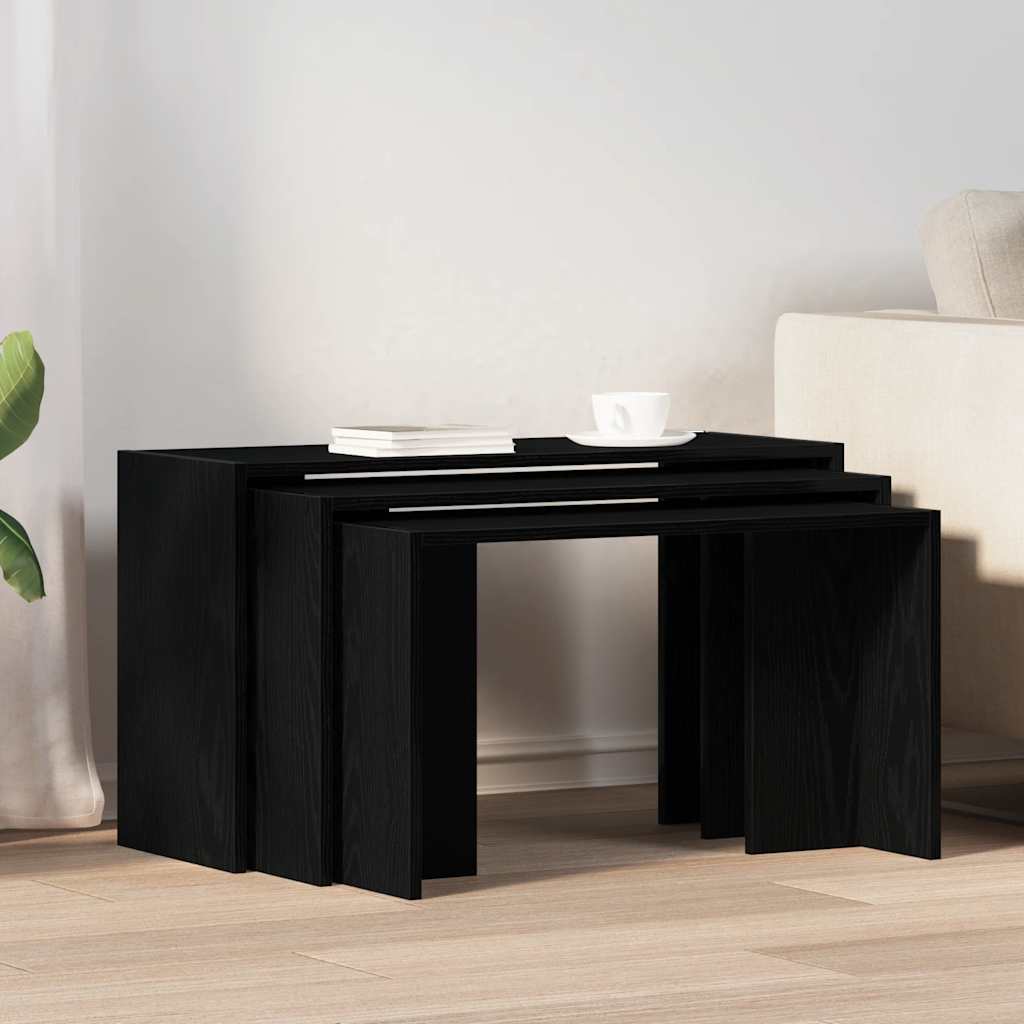 Tavolini Impilabili 3 pz Neri in Legno Multistrato