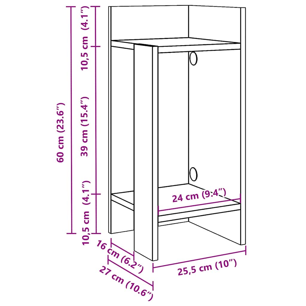 Tavolini Laterali 2 pz con Ripiano Grigio Cemento 25,5x27x60 cm