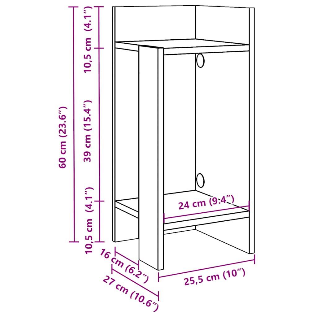 Tavolini Laterali 2 pz con Ripiano Rovere Fumo 25,5x27x60 cm