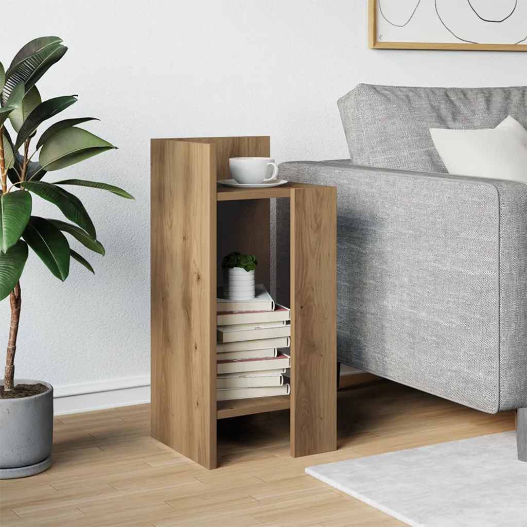 Tavolino Laterale con Ripiano Rovere Artigianale 25,5x27x60 cm