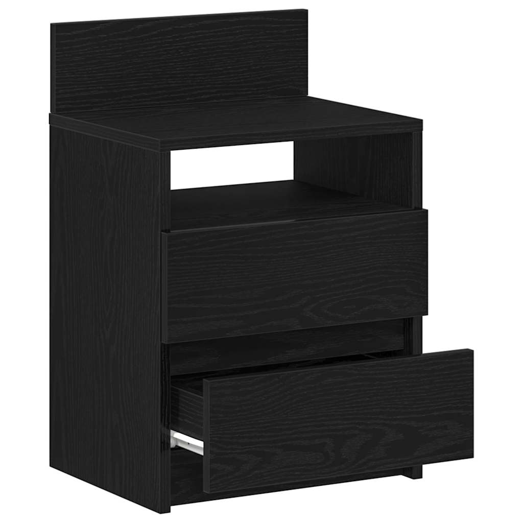 Comodino con 2 Cassetti Nero 40x33x60 cm