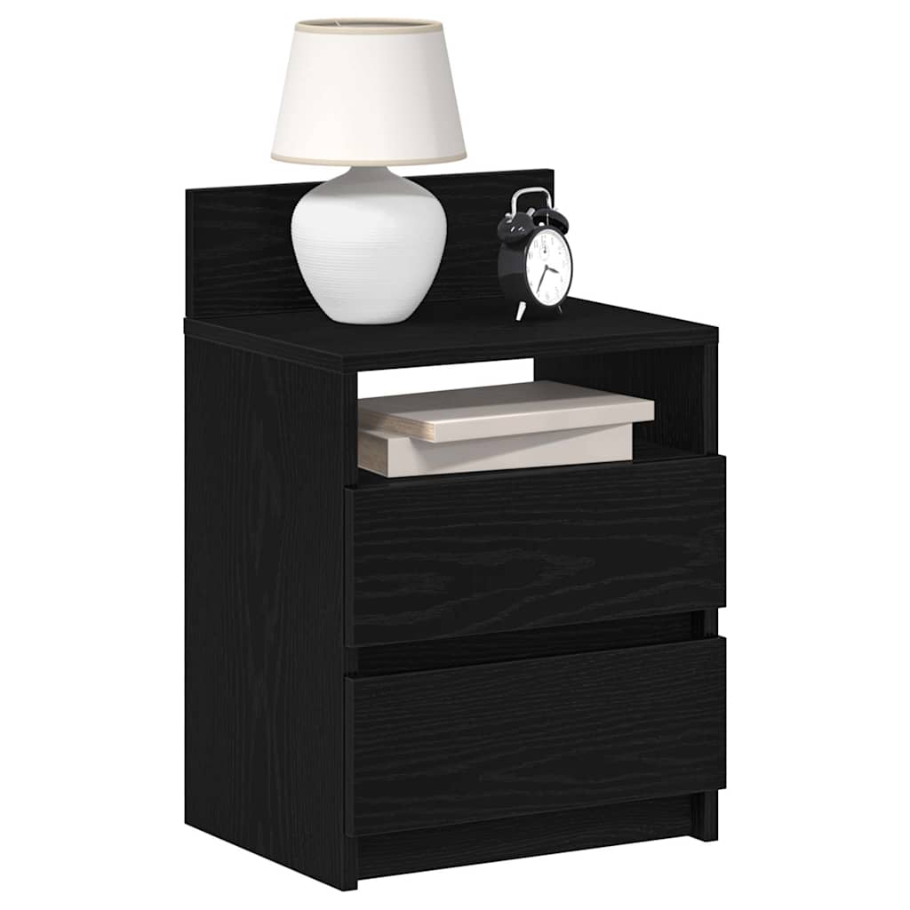 Comodino con 2 Cassetti Nero 40x33x60 cm