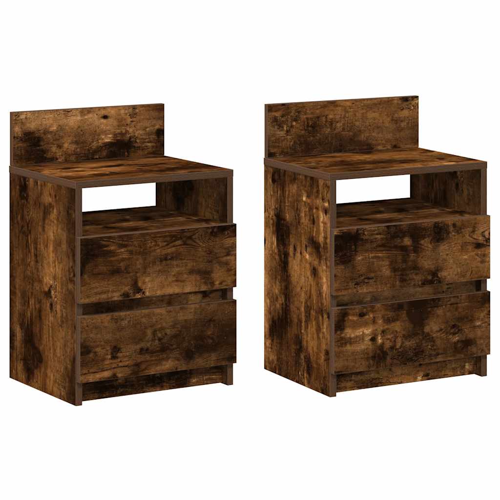 Comodini 2 pz con 2 Cassetti Rovere Fumo 40x33x60 cm