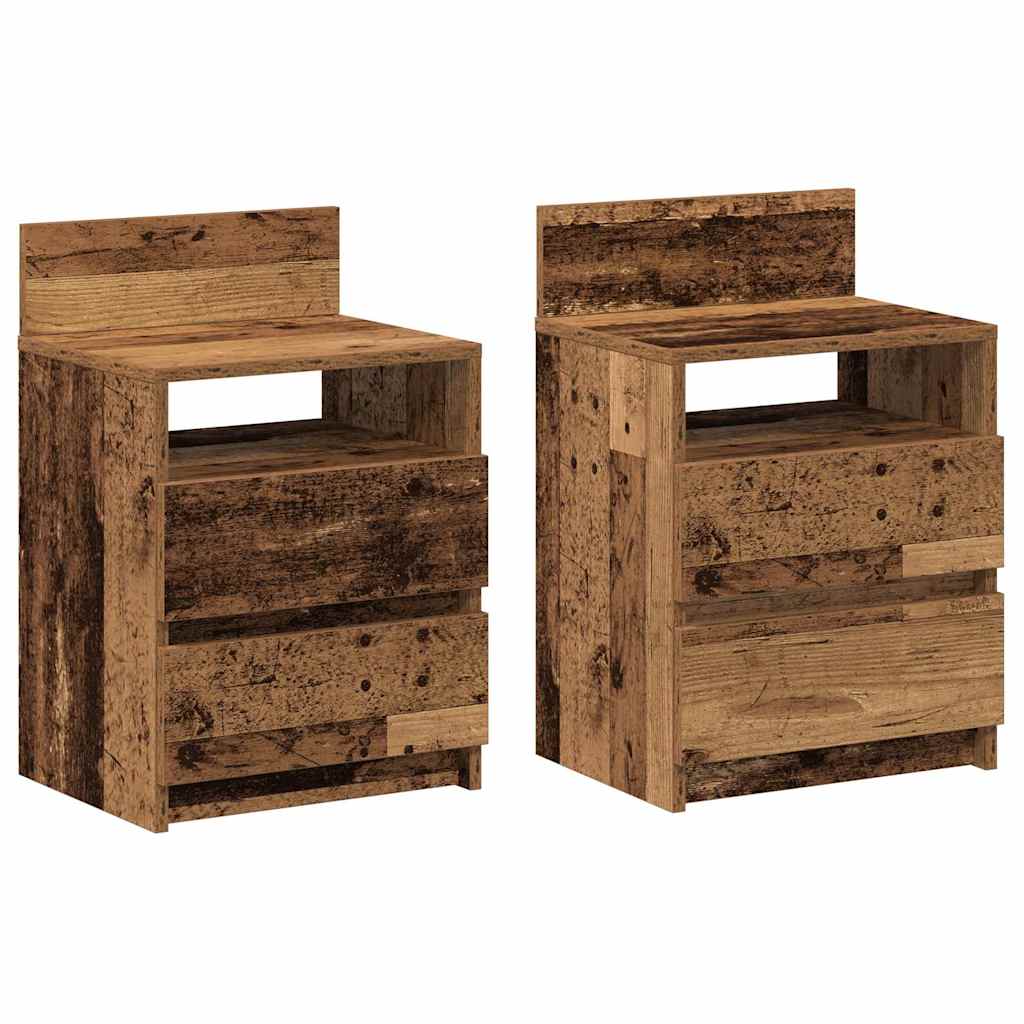 Comodini 2 pz con 2 Cassetti Legno Antico 40x33x60 cm