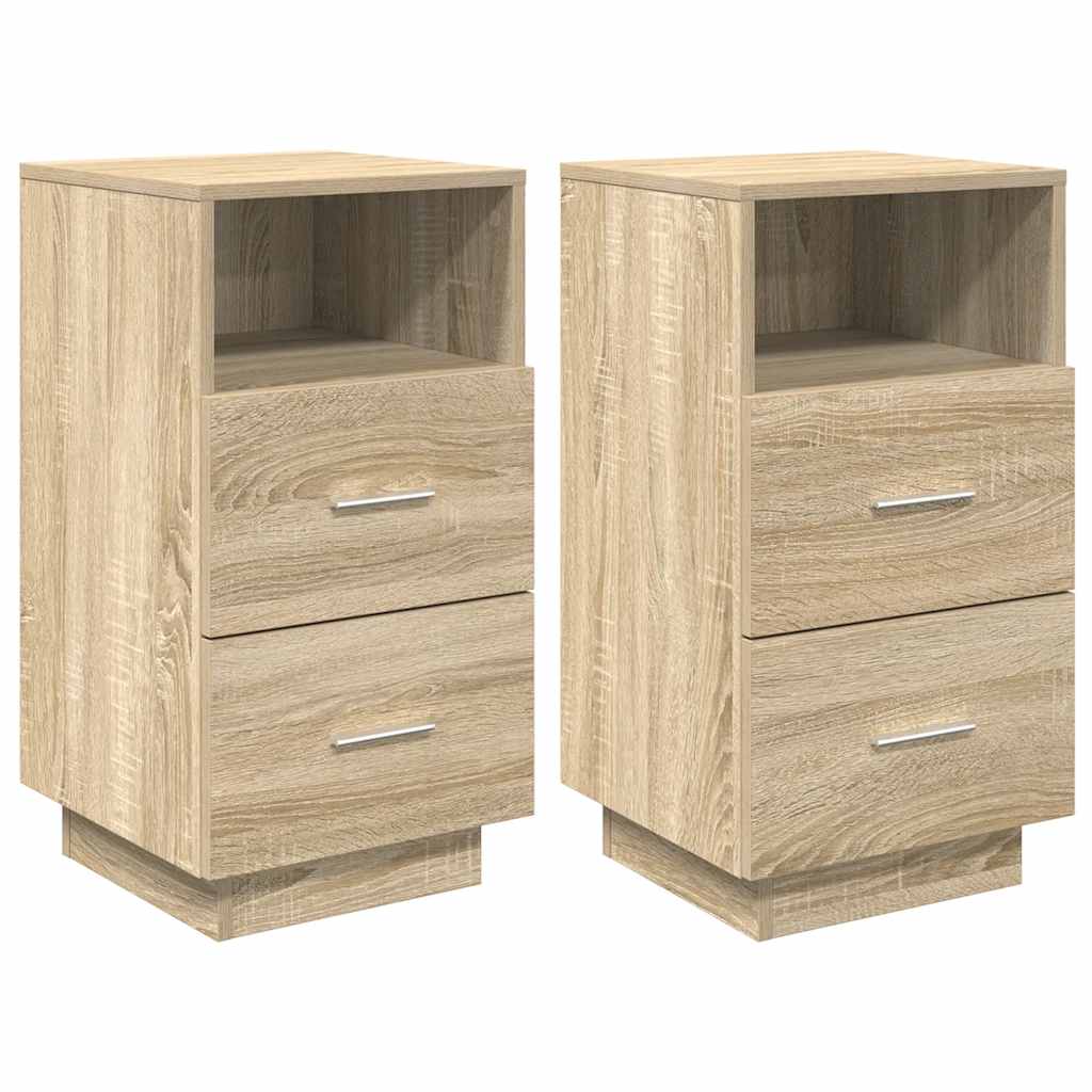 Comodini 2 pz con 2 Cassetti Rovere Sonoma 36x36x68 cm