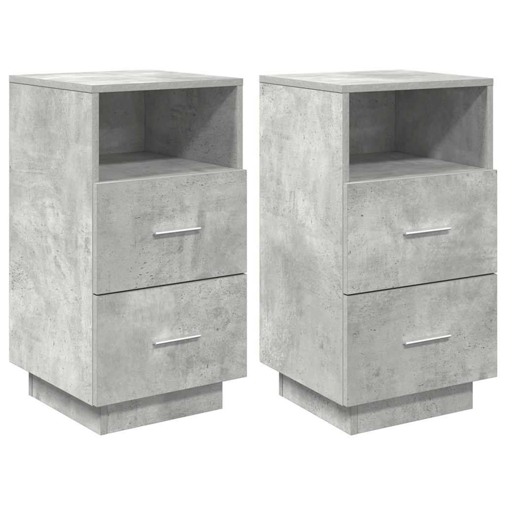 Comodini 2 pz con 2 Cassetti Grigio Cemento 36x36x68 cm
