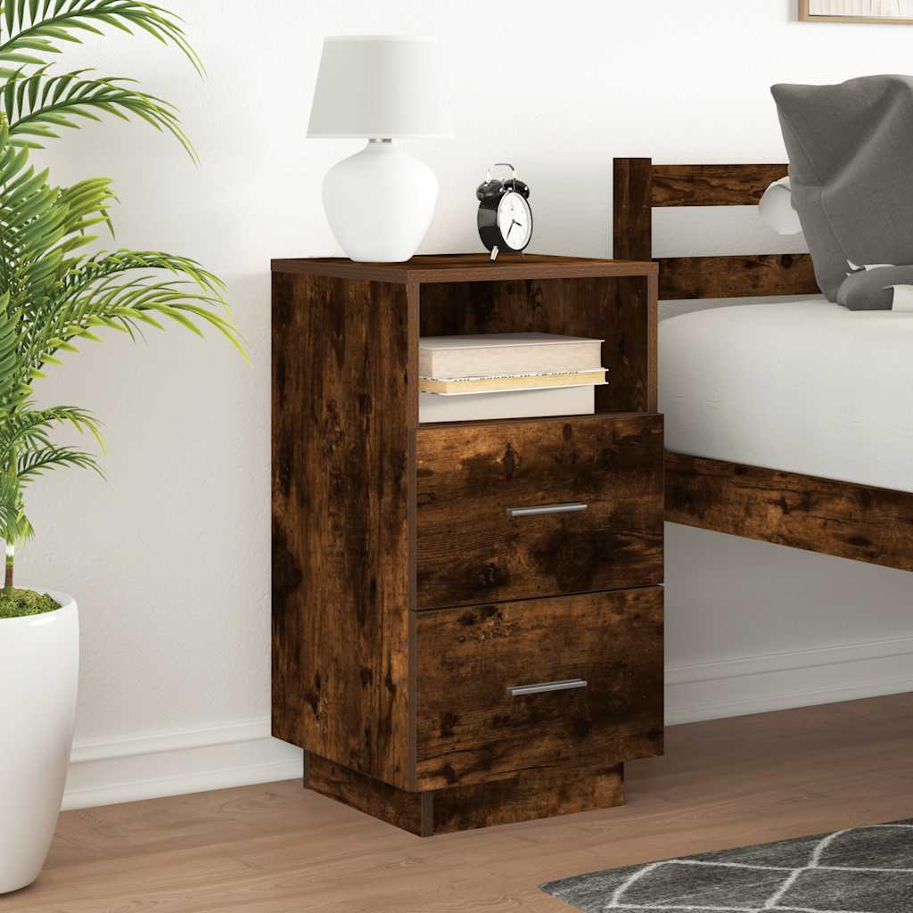 Comodino con 2 Cassetti Rovere Fumo 36x36x68 cm