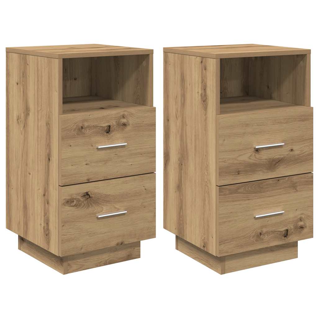 Comodini 2 pz con 2 Cassetti Rovere Artigianale 36x36x68 cm
