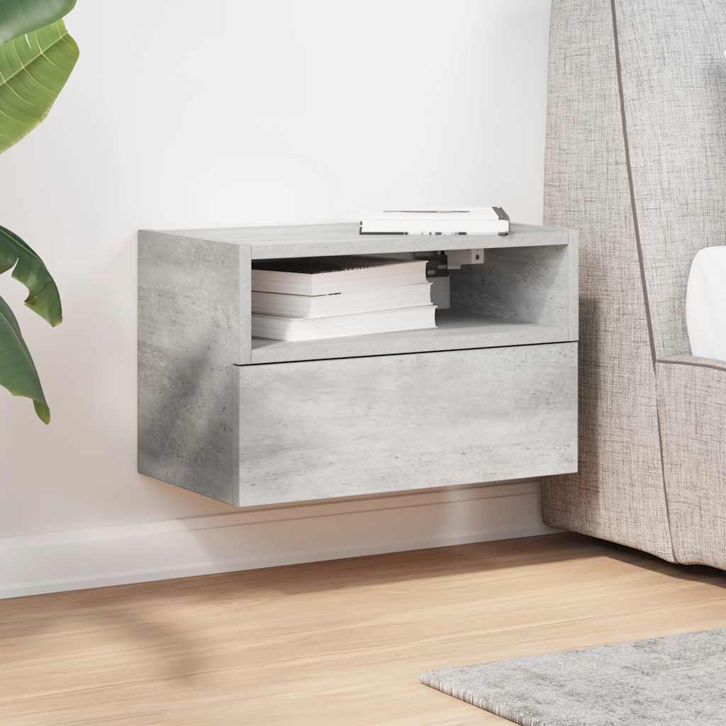 Comodino a Muro Grigio Cemento 45x26x28,5 cm