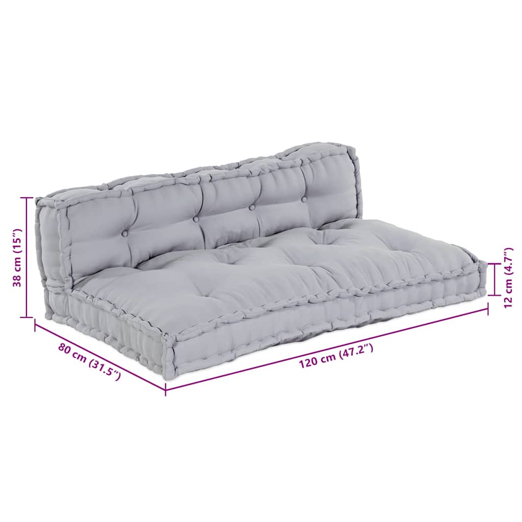 Cuscino per Divano Pallet 2 pcs Grigio 120 x 80 x 38 cm Tessuto