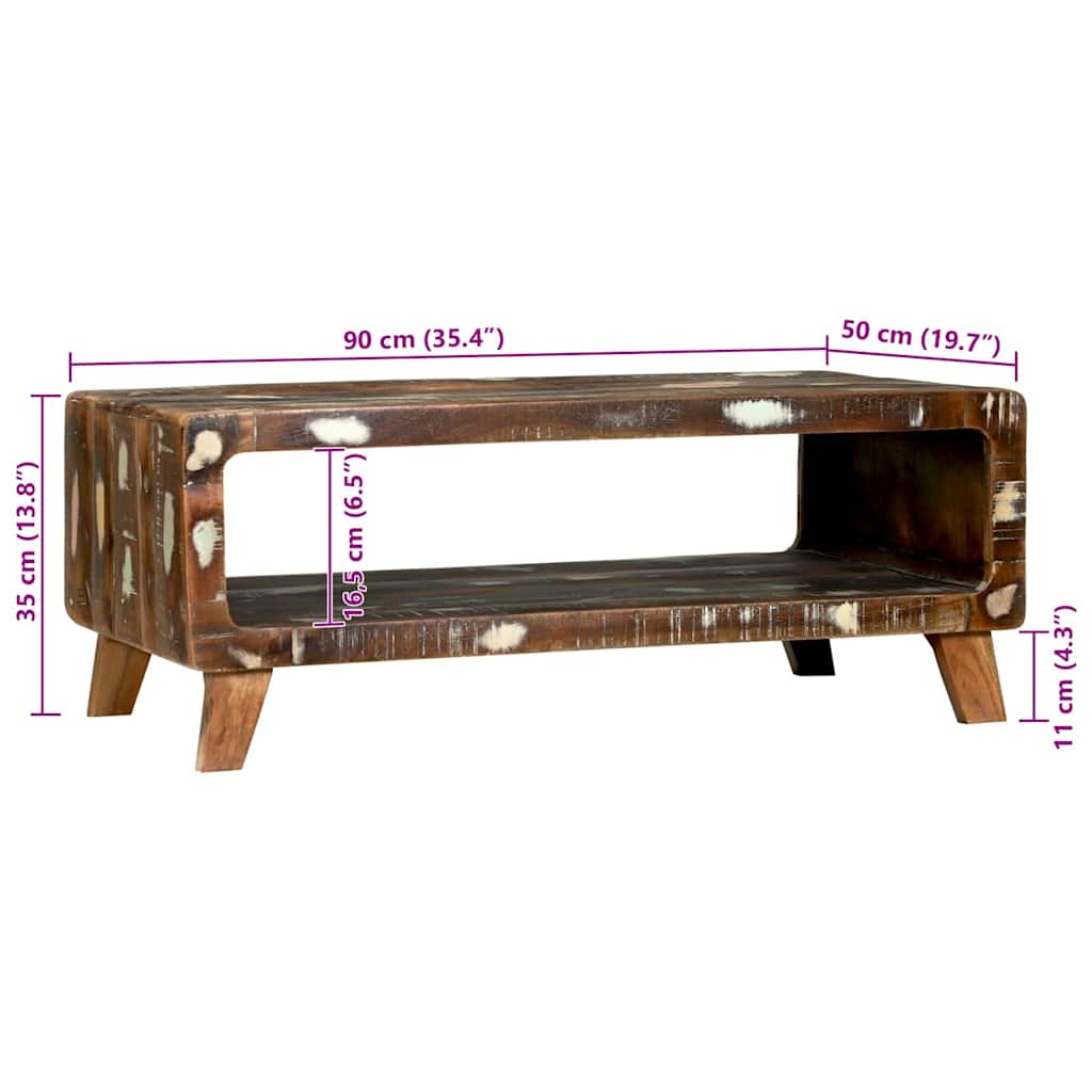 Tavolino da salotto 90 x 50 x 35 cm Legno Recuperato Massello