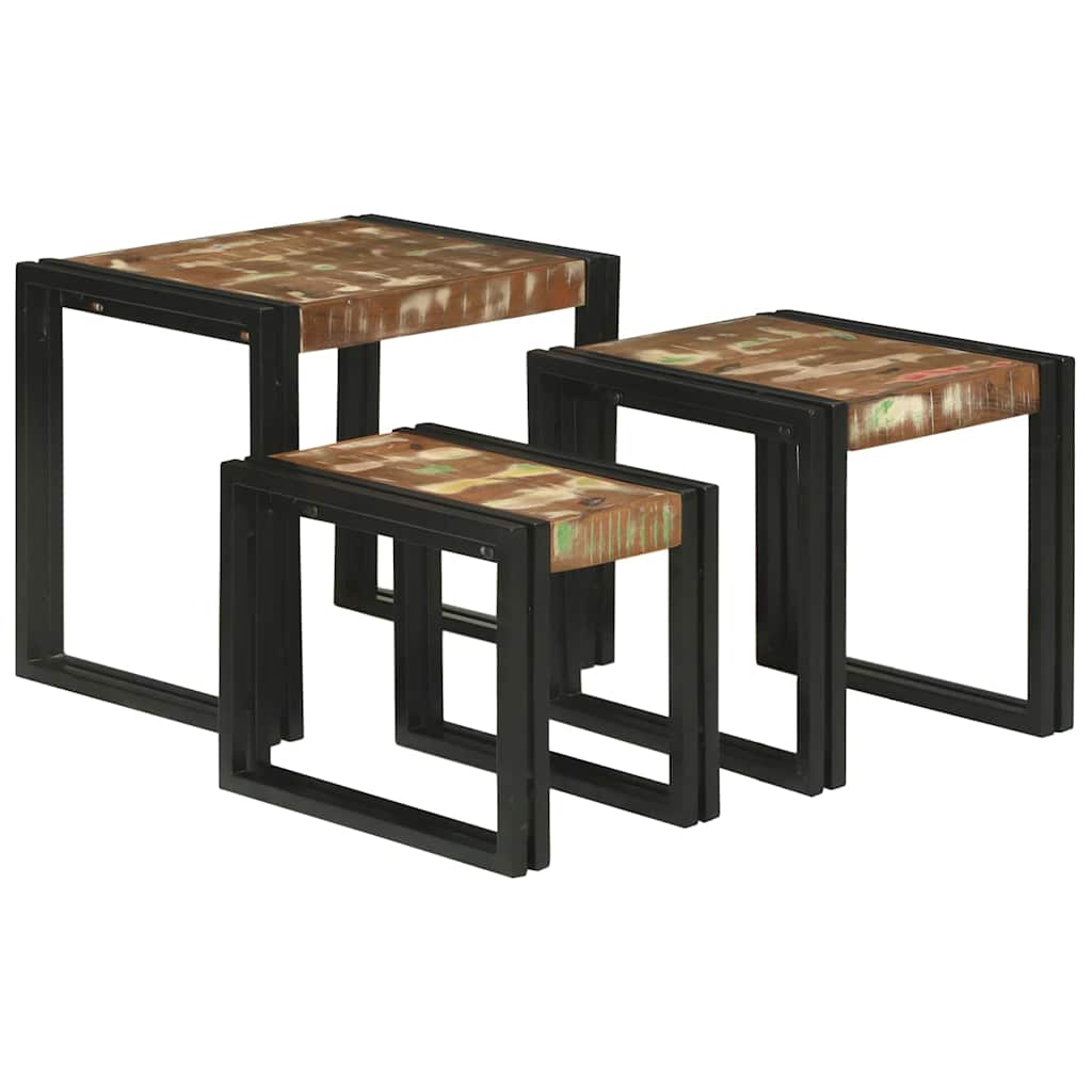 Tavolo Nesting 3 pcs Legno Riciclato Massello e Metallo