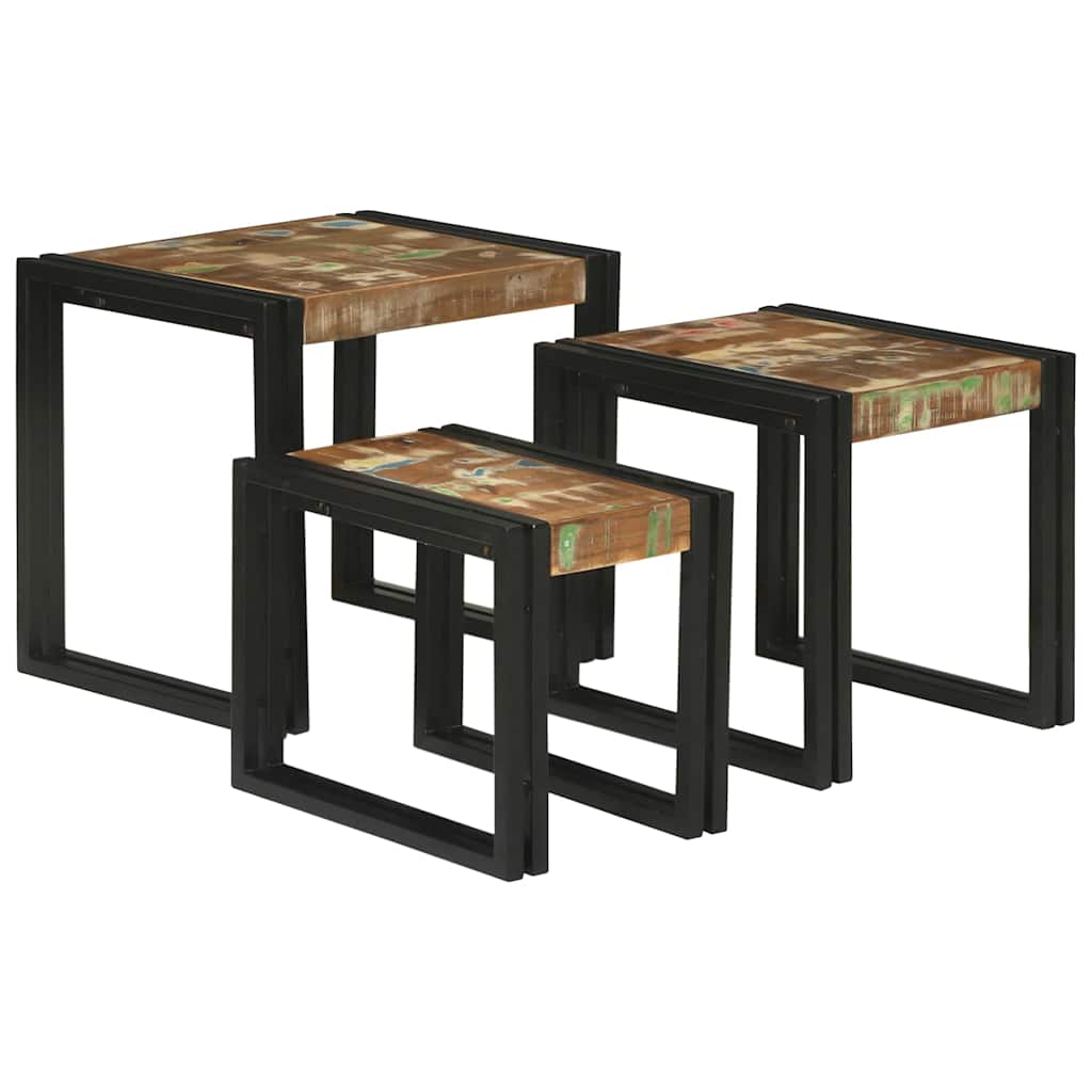 Tavolo Nesting 3 pcs Legno Riciclato Massello e Metallo