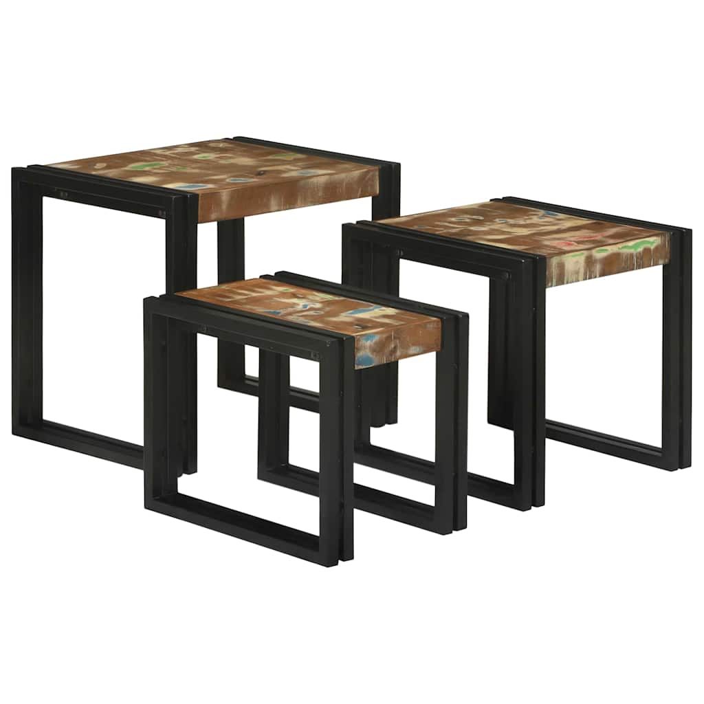Tavolo Nesting 3 pcs Legno Riciclato Massello e Metallo