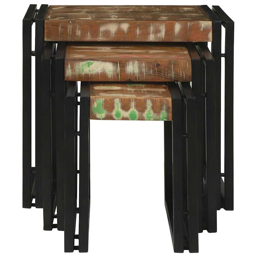 Tavolo Nesting 3 pcs Legno Riciclato Massello e Metallo