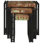 Tavolo Nesting 3 pcs Legno Riciclato Massello e Metallo