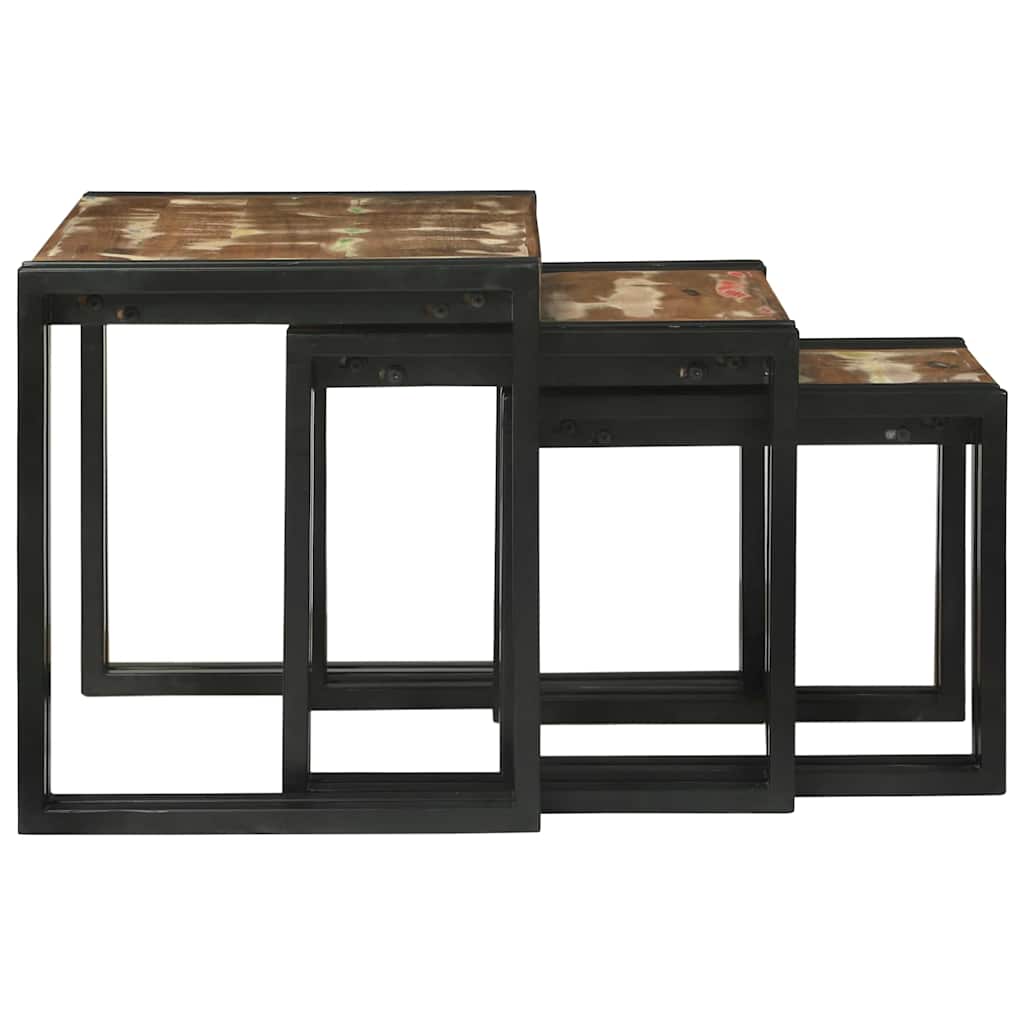 Tavolo Nesting 3 pcs Legno Riciclato Massello e Metallo