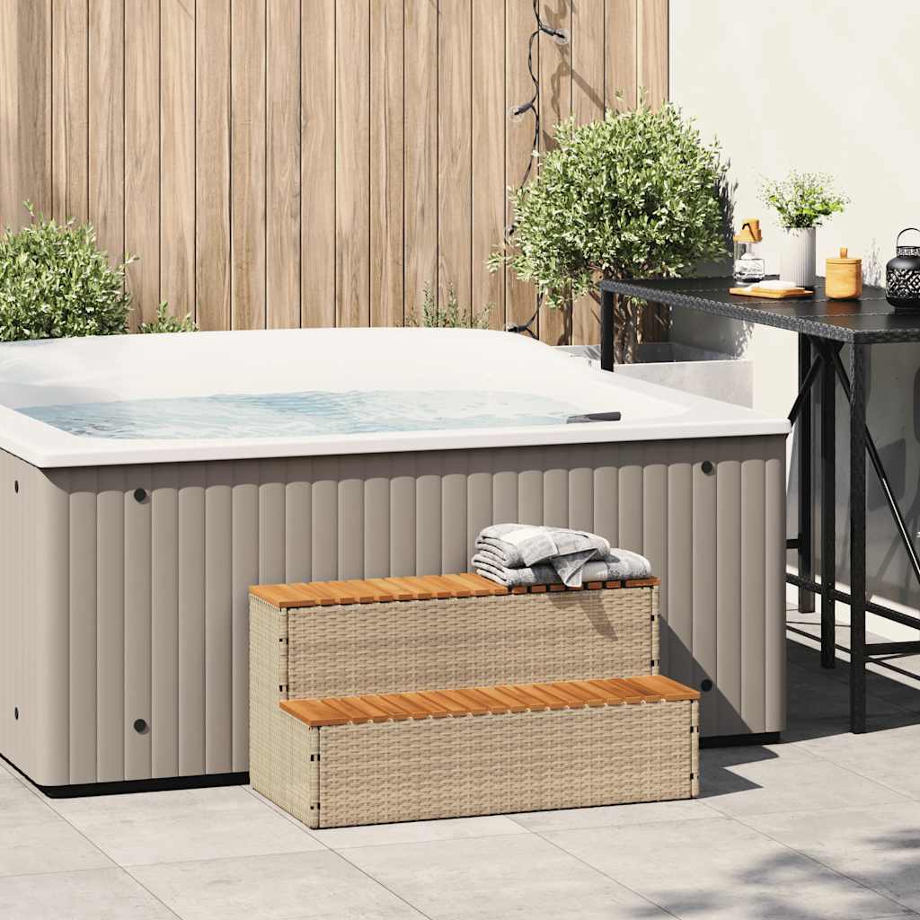 Bordo per Vasca Idromassaggio Beige Polyrattan&Massello Acacia